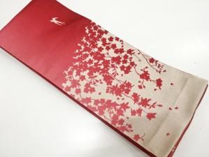枝垂れ桜に燕模様織り出し　半幅帯